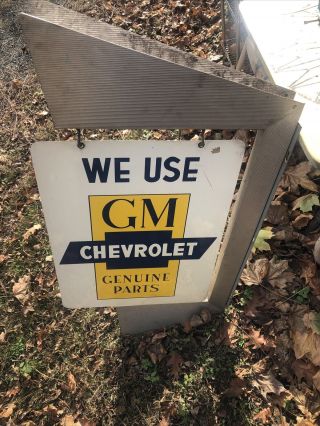 1962 Chevy Gm Parts Dealer Sign With Bracket Rare Double Sided