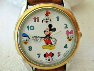 Rare Vintage Lorus Disney Mickey & Minnie Mouse Donald & Goofy Watch 2 - Toned