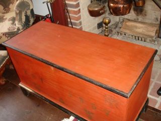 A RARE,  SOAP HOLLOW,  SOMERSET CO.  PENNSYLVANIA,  PAINT DECORATED BLANKET CHEST 2
