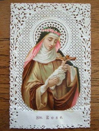 Antique Holy Lace Card – Ste.  Rose.  Colour B3