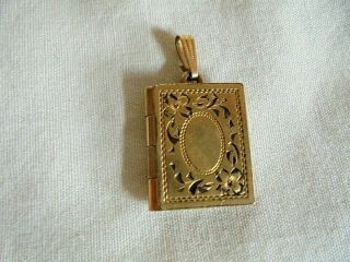 Vintage / Antique Engraved Gold Filled Book Shaped Photo Locket Charm
