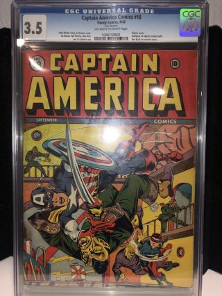 Captain America Comics 18 Timely Golden Age Cgc 3.  5 1942 Classic Wwii Very Rare