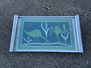 Vintage Art Deco Cocktail Serving Tray Reverse Glass Painting 18.  25 X 10.  25”