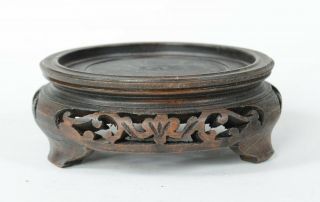 For 3 1/8 " Base 4 " Vintage / Antique Chinese Carved Wood Vase Bowl Stand 3 Legs