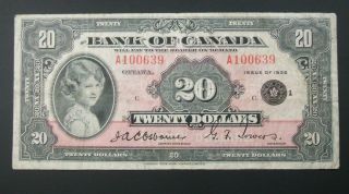 1935 Bank Of Canada 20 Dollar Note Very Rare
