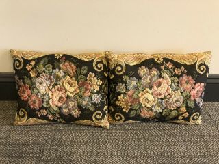 Set Of 2 Vintage Floral Garden Decorative Tapestry Throw Pillows