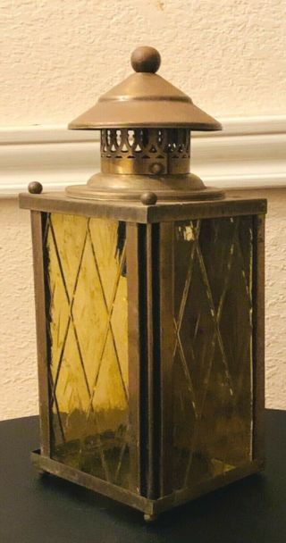 Antique Wall Sconce Light Fixture,  Brass,  Amber Glass,  Outdoor Porch,  Cottage