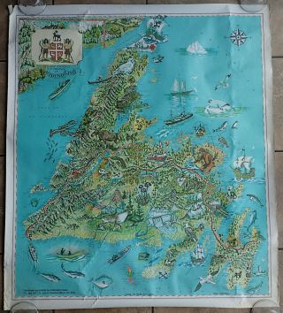 Vintage 1965 Paul Parsons Pictorial Map Of Newfoundland