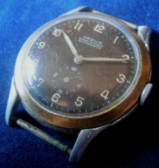 Vintage 1940s Oversized Eloga Vadux 15 J.  Swiss Military Running Wristwatch