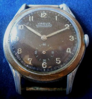 Vintage 1940s Oversized ELOGA VADUX 15 J.  Swiss Military Running Wristwatch 3