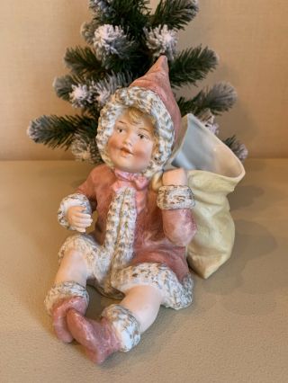 Rare Gebruder Heubach Bisque Santa Girl Snowbaby Figurine Christmas Doll