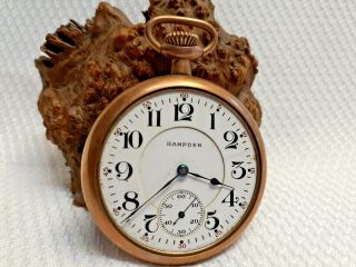 Antique Hampden Gold Filled Pocket Watch Open Face 17 Jewels