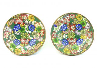 C1900,  Fine Pair Antique Qing Chinese Cloisonne Millefiori Trinket Pin Dishes