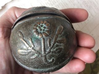 Large 18th Century Cast Bronze Crotal Bell Floral Decoration 7.  5 Cm 3 Inches