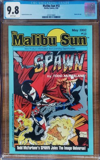 The Malibu Sun 13 Cgc 9.  8 White Pages 1st Appearance Of Spawn Rare