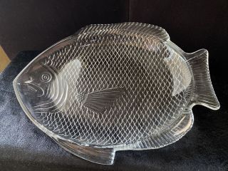 Rare Set Of 12 Vintage 11 " X 8 " Clear Cut Glass Fish Shaped Dish Plate Platter