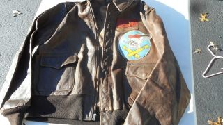 Ww2 A - 2 Leather Flight Jacket Rare Patch 587th Bombardment Squadron