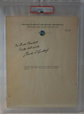 Charles Lindbergh Signed / Autograph Rare Psa/dna Authentic