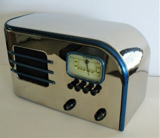 Rare Sparton Selectronne Radio Art Deco Chrome & Blue Walter Dorwine Teague 1938