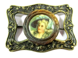 Vintage Antique Portrait Buckle Style Brooch Pin Victorian Edwardian Wear