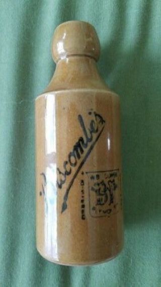 Antique W.  Biscombe (wb) Plymouth Ginger Beer Ceramic Stoneware Bottle