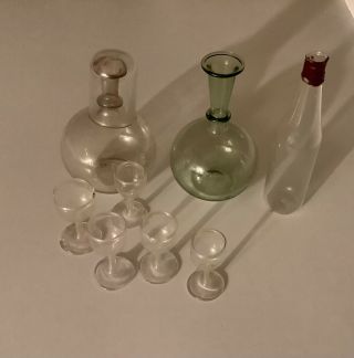 Antique Dolls House Decanters,  Bottle And Glasses For Larger House