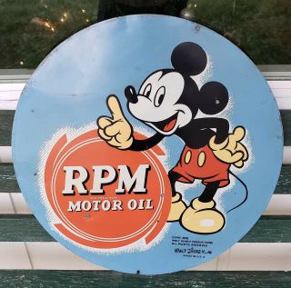 Rare Vintage Rpm Motor Oil Mickey Mouse Sign Gas Station