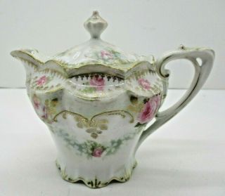 Small Vintage Hand Painted Tea Pot Gold Trim Pink Roses