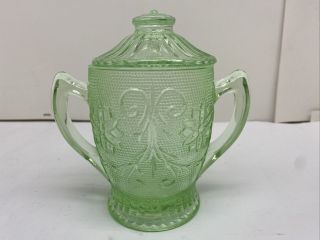 Vintage Rare Tiara Indiana Glass Sugar Bowl W/ Lid Chantilly Green Sandwich