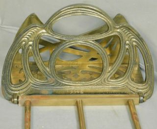 Antique Brass Cast Iron Art Nouveau Book Ends Slide Rack Vintage Golden Patina