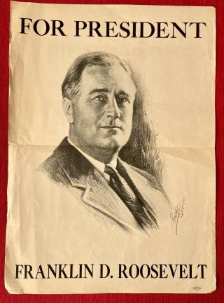 Rare 1932 Poster " Franklin D.  Roosevelt For President " 12.  5 " X 17.  5 "