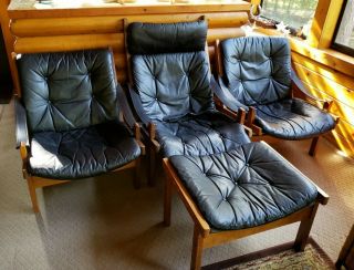 3 Rare Westnofa Siesta Chairs & Ottoman By Ingmar Relling Mid Century Modern