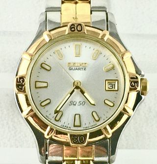 Seiko Quartz Sq50 Ladies Silver And Gold Tone With Date & Battery