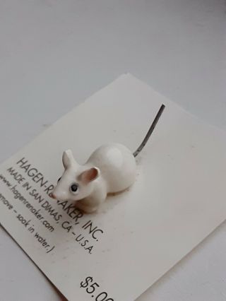 Early Vintage Hagen Renaker Mouse With Wire Tail.  Rare White Mouse