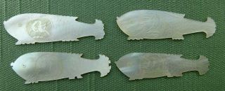 4 Antique Mother Of Pearl Gaming Counters In The Shape Of Fish