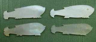 4 Antique Mother of Pearl Gaming Counters in the Shape of Fish 2