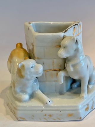 Antique Staffordshire Match Holder Strike 2 Dogs Playing