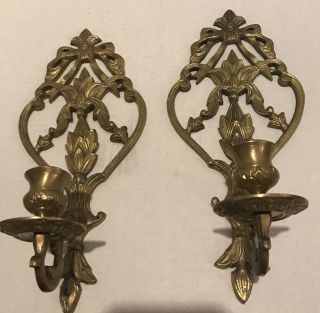 Large Pair Antique/vtg 12 Ornate Solid Brass Candle Holder Wall Sconces