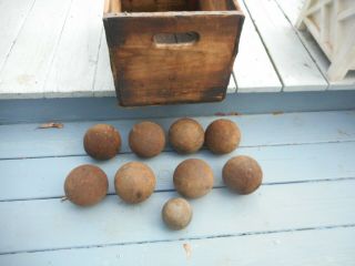 Antique Italian Bocce Ball Set Solid Wood 8 Plus 1 Jack Pallino