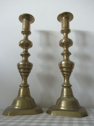 Antique Georgian Pair Brass Candlesticks Large Candle Holder 10 ".