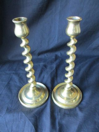 Antique Solid Brass Barley Twist Candle Sticks,  9 Inch Tall Vgc