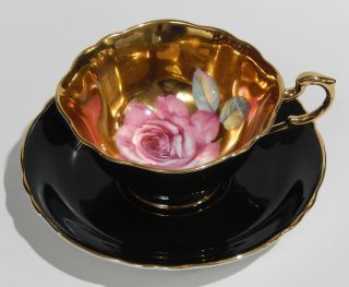 Very Rare Paragon Floating Pink Rose On Gold Gilded Background Cup & Saucer