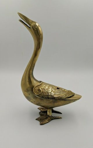 Vintage Antique Brass Goose Duck Wing Lid Incense Burner Mid Century Modern 8 "
