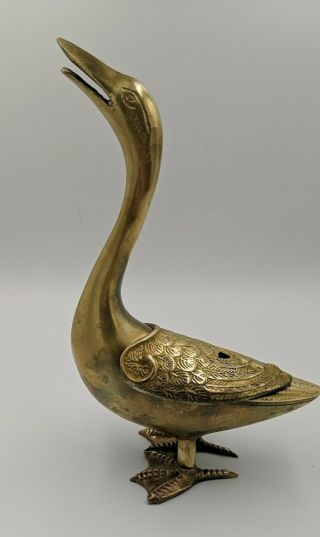 Vintage Antique Brass Goose Duck Wing Lid Incense Burner Mid Century Modern 8 