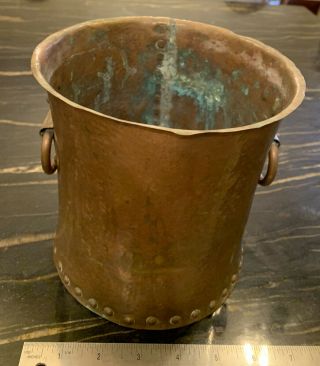 Antique Arts And Crafts Hand Hammered And Rivetted Copper Ice Bucket Or Planter