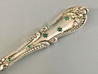 Stunning Antique 6.  5” Victorian Sterling Silver Fork With Green Stones