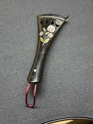 Antique Black Wood 4/4 Violin Tailpiece Inlay Flower