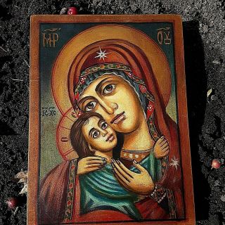 Antique Painting Religious Orthodox Icon Virgin Mary And Baby Jesus Bulgaria