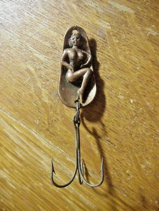 Antique MIJE CO Nude Bronzed METAL SPOON FISHING LURE 2