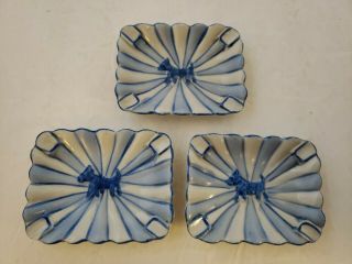 Set Of 3 Vintage Ceramic Scottie Scotty Dog Ashtrays Blue And White Japan Rare